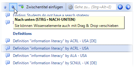 Wissenselemente über Pfeiltasten verschieben.