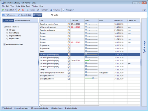 Task planner table view