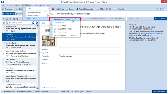Citavi In Detail Using Citation Styles Finding Citation Styles