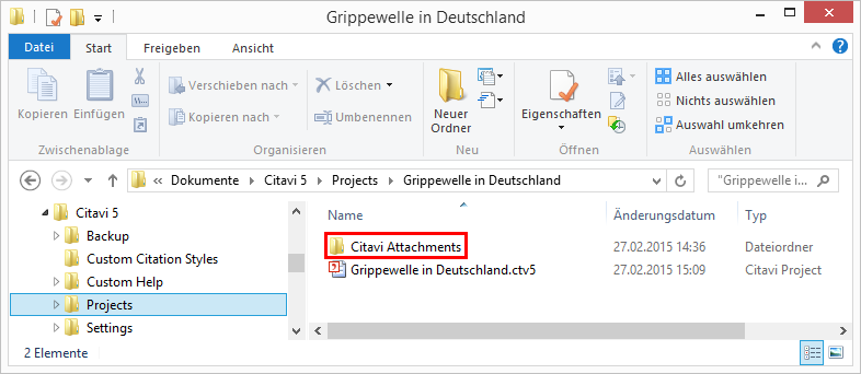 Der Ordner Citavi Attachments