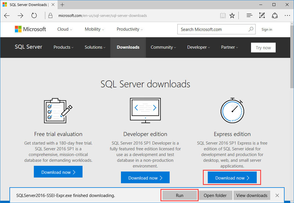 sql server 2016 express with advanced services download